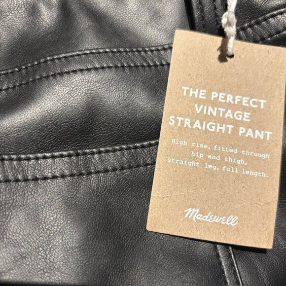 Madewell Womens Faux Leather High-Rise Vintage Straight Pants Size 29 Black - Picture 7 of 8